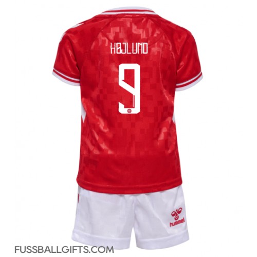 Dänemark Rasmus Hojlund #9 Fußballbekleidung Heimtrikot Kinder EM 2024 Kurzarm (+ kurze hosen)